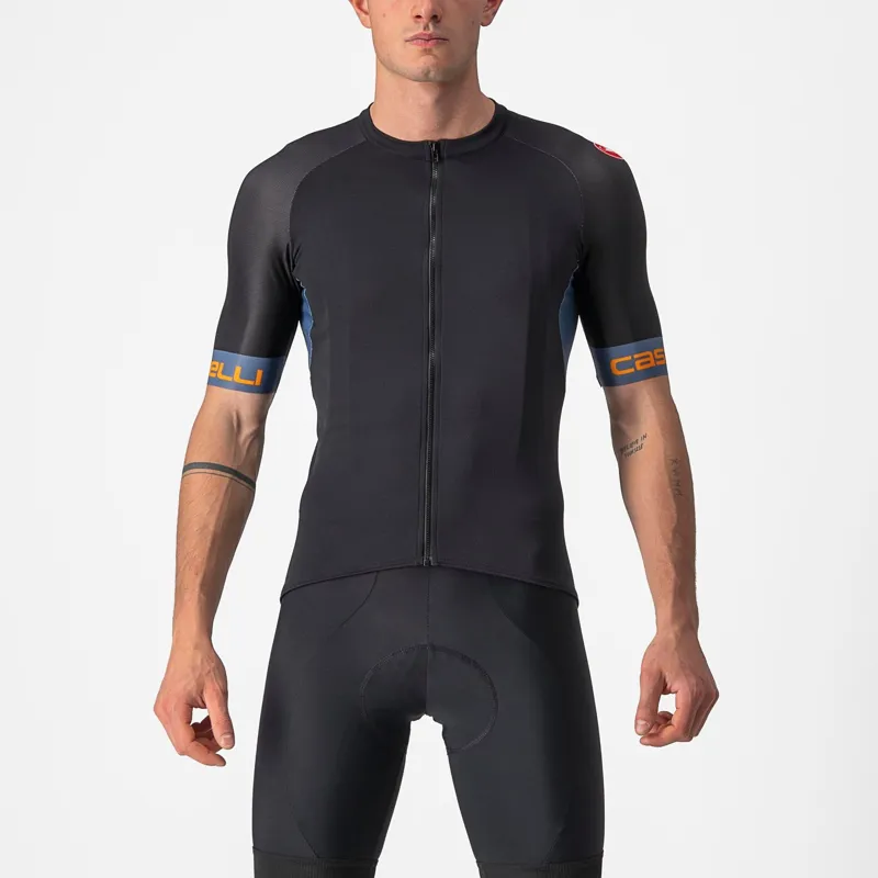 Castelli Entrata VI Jersey in Black/Steel Blue/Pop Orange