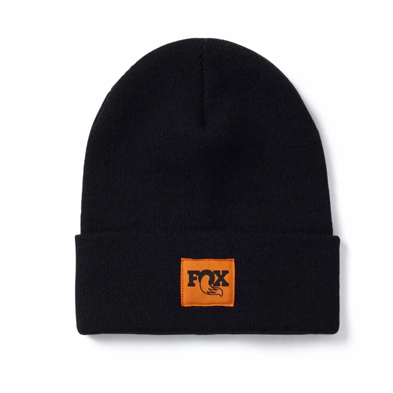 Fox Tight Knit Fold Over Beanie Black