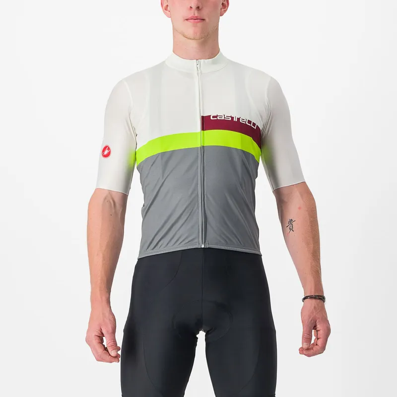 Castelli A Blocco Jersey in Ivory/Bordeaux/Electric Lime/Sedona Sage