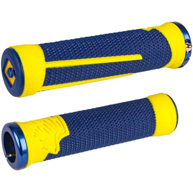 ODI AG2 v2 1 MTB Lock On Grips Blue/ Yellow 135 mm