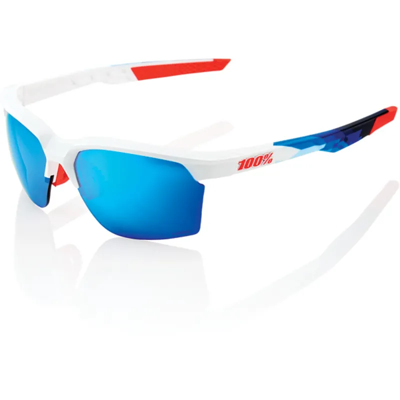 100 Percent Sportcoupe HiPer Mirror Blue Lens Sunglasses in White