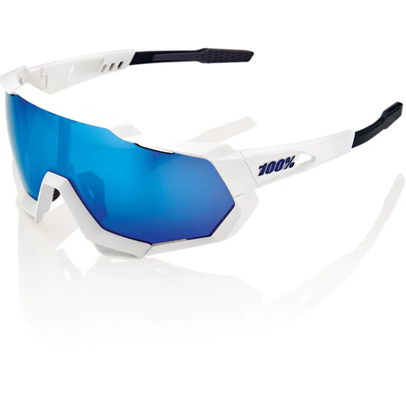 100 Percent Speedtrap HiPer Mirror Blue Lens Sunglasses in White