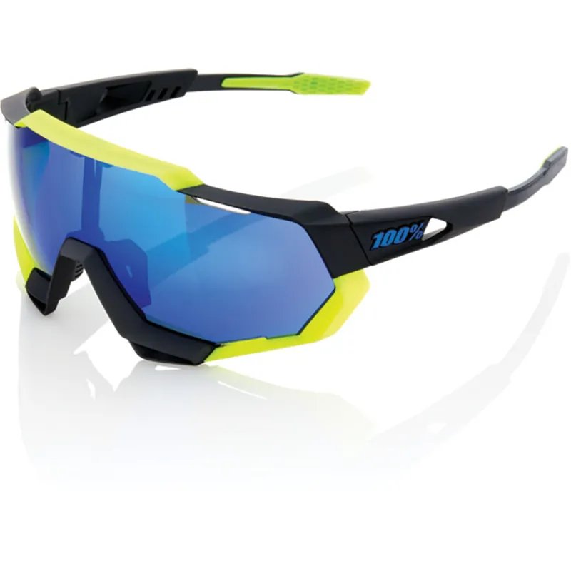100 Percent Speedtrap Mirror Blue Lens Sunglasses in Black