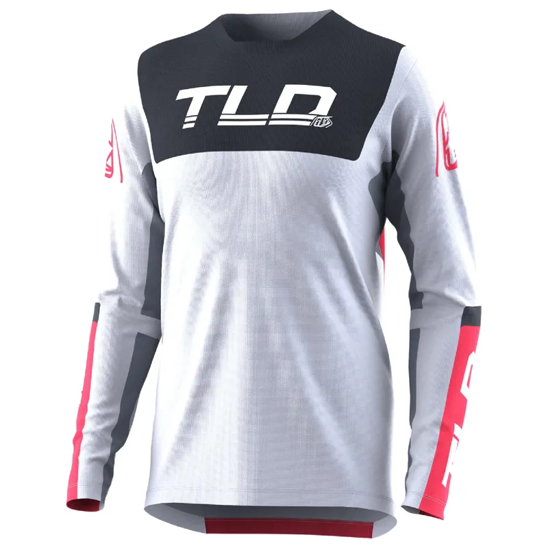 Troy Lee Designs Sprint Long Sleeve Jersey in Fractura Charcoal Glo Red