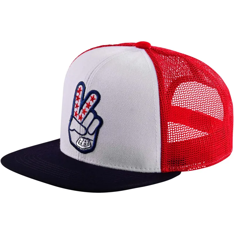Troy Lee Designs Trucker Snapback Cap in Peace Out Red/White