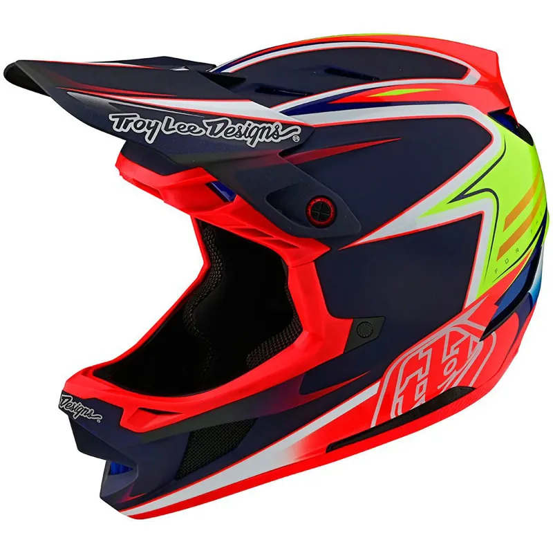 Troy Lee Designs D4 Carbon Helmet Lines Navy Red Fluro