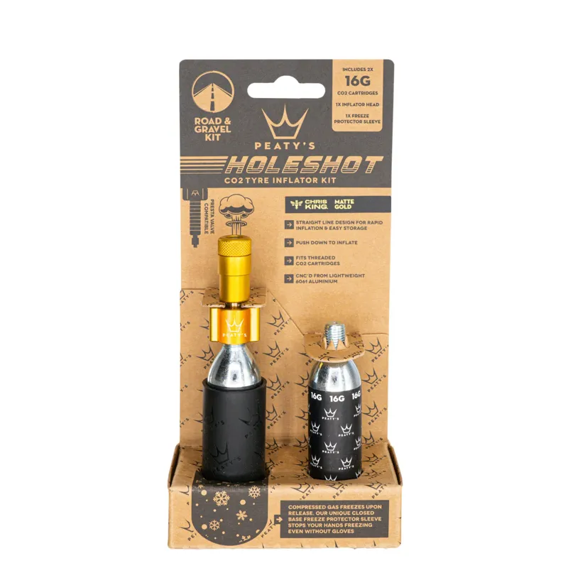 Peaty's Holeshot CO2 Road And Gravel 16g Tyre Inflator in Gold