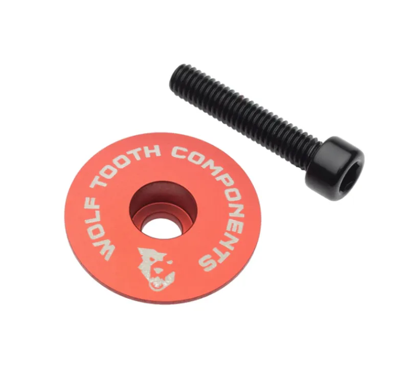 Wolf Tooth Ultralight Stem Cap and Bolt in Red