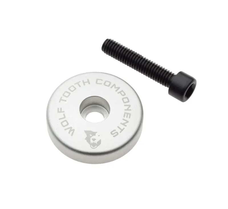 Wolf Tooth Ultralight Stem Cap with 5mm Integrated Spacer in Silver