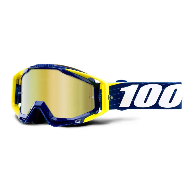 100 Percent Racecraft Goggles Gold Mirror Lens Bibal Navy