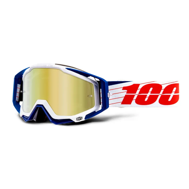 100 Percent Racecraft Goggles Gold Mirror Lens Bibal White