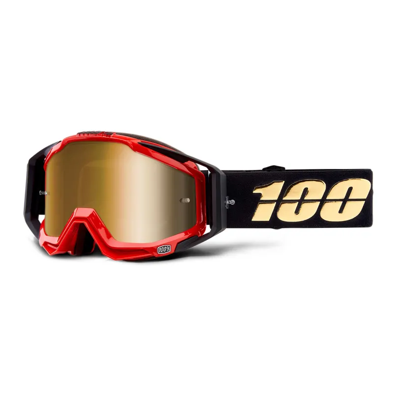 100 Percent Racecraft Goggles Gold Mirror Lens Hot Rod