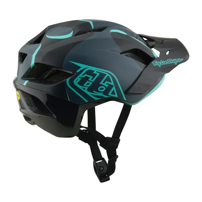 Troy Lee Designs Flowline SE MIPS Helmet in Badge - Carbon/Real Teal-4