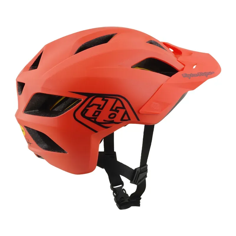 Troy Lee Designs Flowline MIPS Youth Helmet in Point - Coral/Charcoal-5
