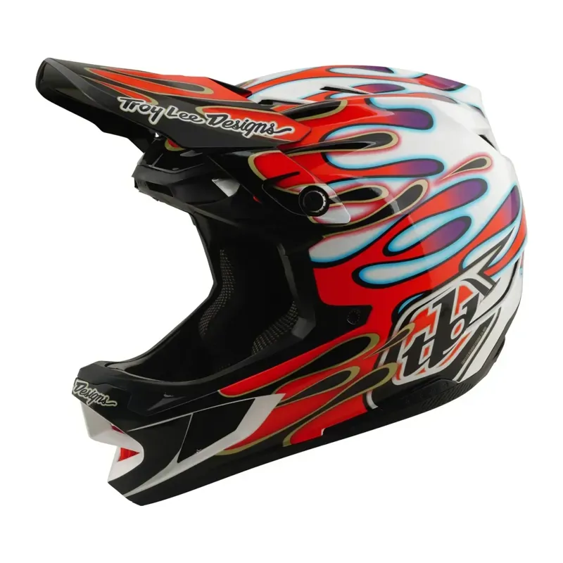 Troy Lee Designs D4 Composite MIPS Helmet in Overspray - White/Red