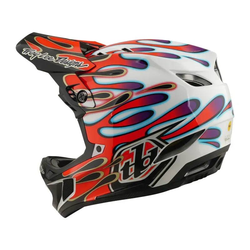 Troy Lee Designs D4 Composite MIPS Helmet in Overspray - White/Red-2