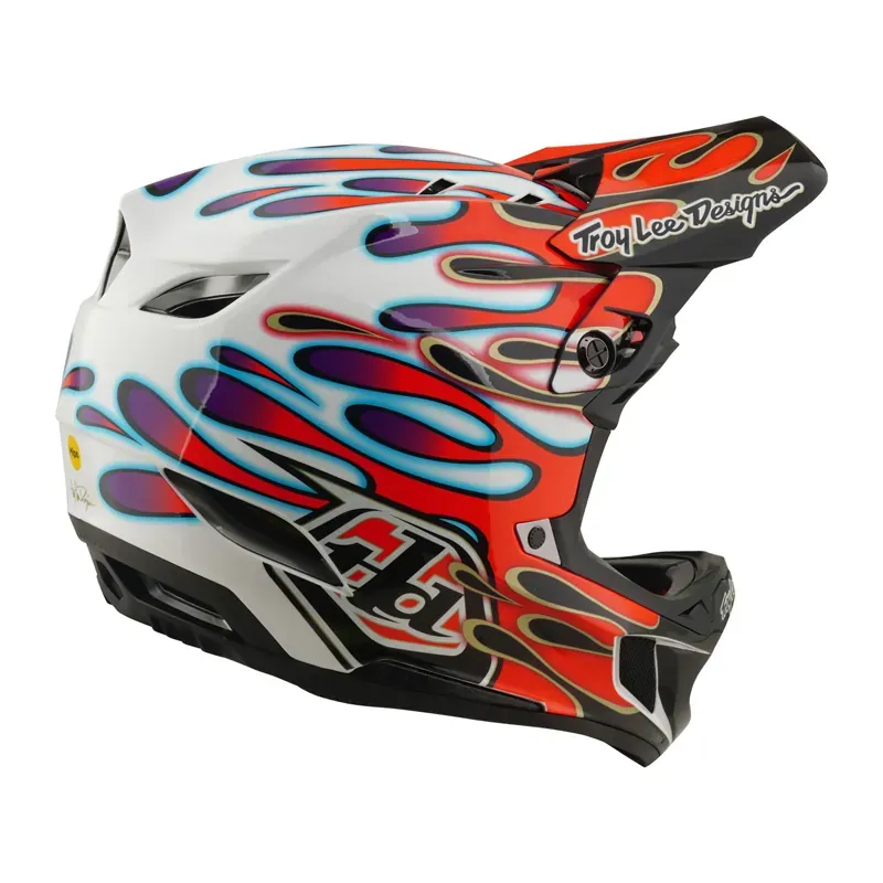 Troy Lee Designs D4 Composite MIPS Helmet in Overspray - White/Red-4