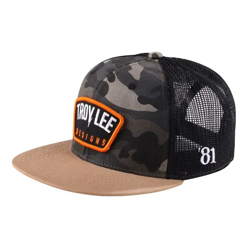 Troy Lee Designs Trucker Snapback Cap in Bolt Patch Black/Forest Camo
