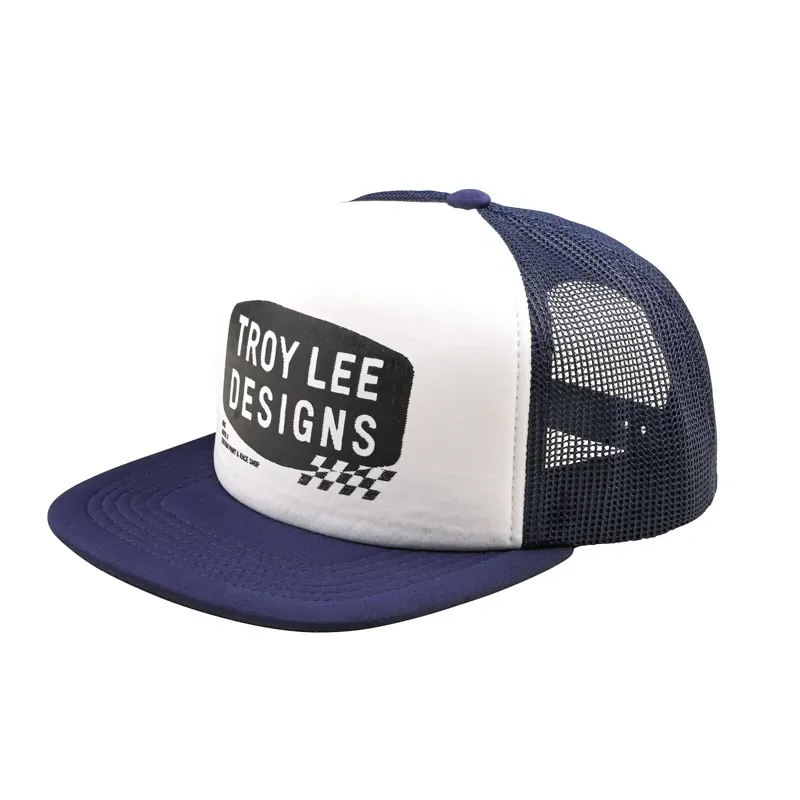 Troy Lee Designs Trucker Snapback Cap in Stamp Vintage White/Navy