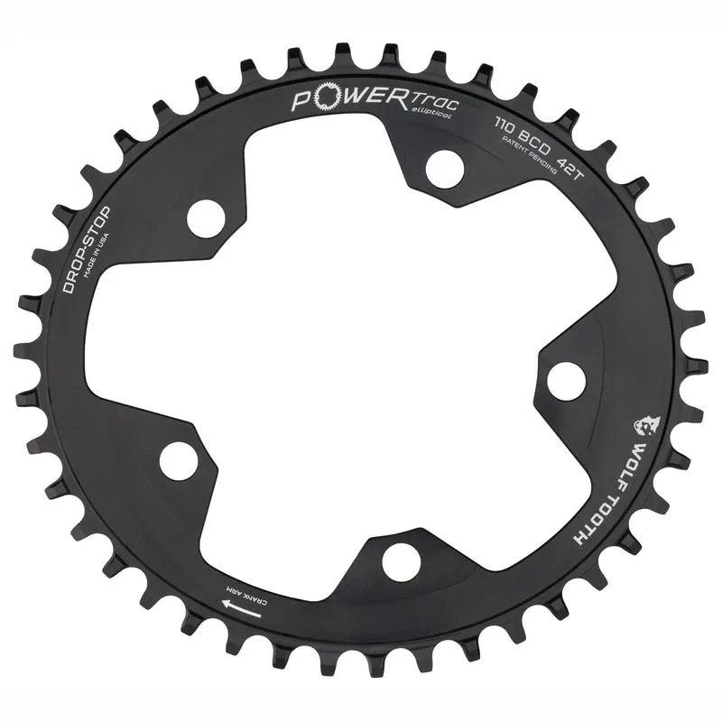 Wolf Tooth Elliptical 110 BCD Flat Top Chainrings in Black 