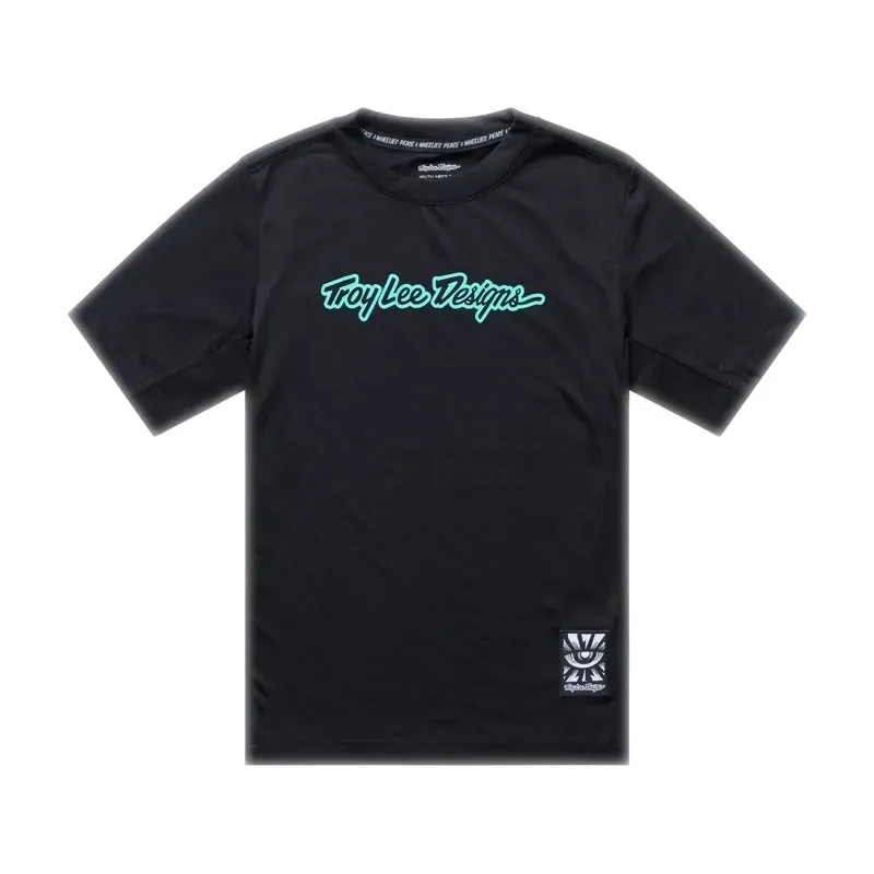 Troy Lee Designs Signature Skyline Ride Youth Short Sleeve Jersey in Black/Real Teal