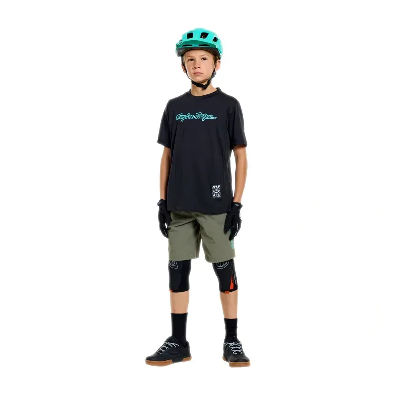 Troy Lee Designs Signature Skyline Ride Youth Short Sleeve Jersey in Black/Real Teal-6
